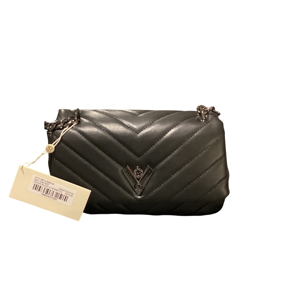 Valentino Orlandi Black Vegan Leather Chevron Quilted Shoulder Bag